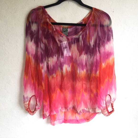 Casual Studio Tops - Casual Studio Red Tie Dye Blouse S
